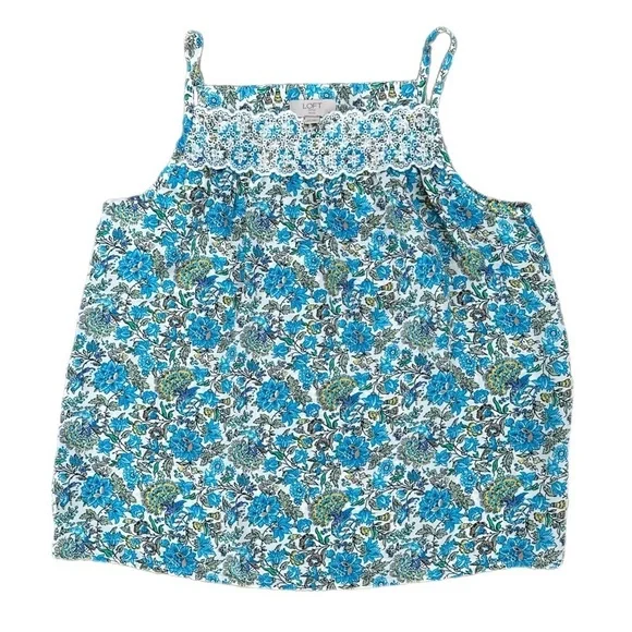 LOFT Floral Cami Blouse Cottage Blue Spaghetti Strap Top Lace Accent Sz Small P - Picture 2 of 9